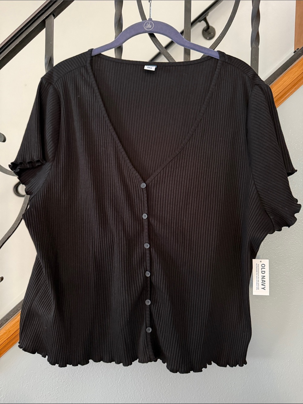 NWT OLD NAVY Women's Black Short Sleeved Button Shirt